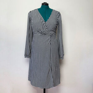 ModCloth Women Houndstooth Wrap Dress Small long Sleeve Retro Classic Pin Up roc